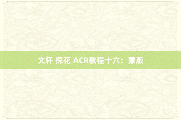 文轩 探花 ACR教程十六：蒙版