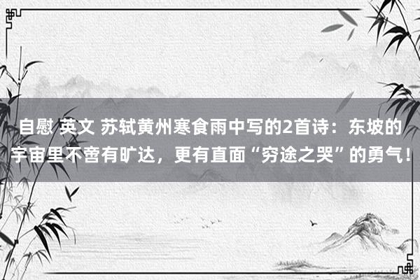 自慰 英文 苏轼黄州寒食雨中写的2首诗：东坡的宇宙里不啻有旷达，更有直面“穷途之哭”的勇气！